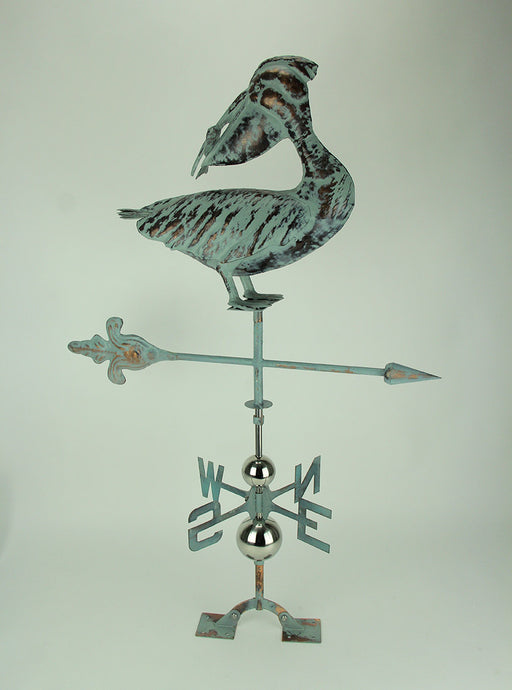 Verdigris Patina Metal Pelican Weather Vane with Roof Mount Image 2