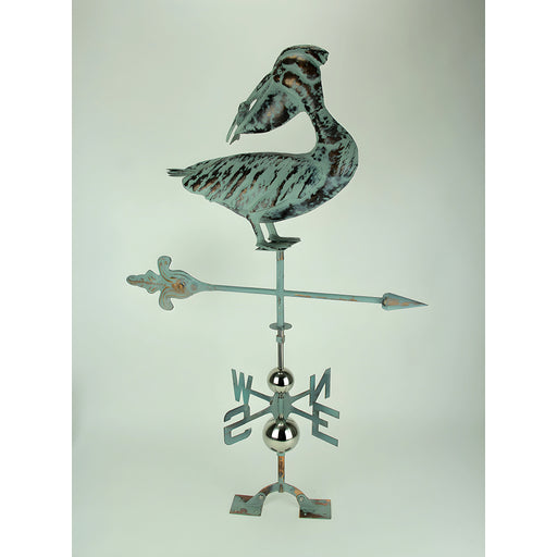 Verdigris Patina Metal Pelican Weather Vane with Roof Mount Image 2