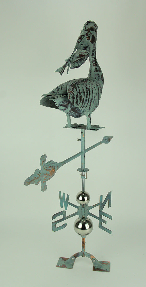 Verdigris Patina Metal Pelican Weather Vane with Roof Mount Image 3