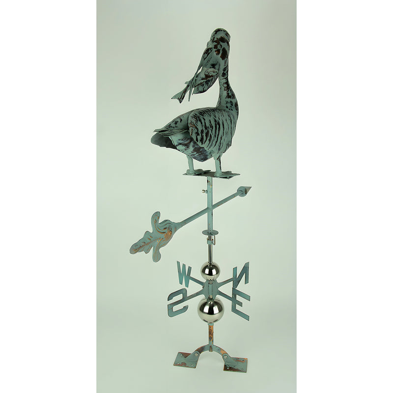 Verdigris Patina Metal Pelican Weather Vane with Roof Mount Image 3