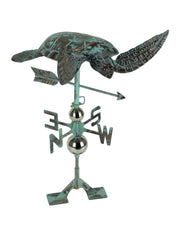 Verdigris Patina Metal Sea Turtle Weathervane with Roof Mount Image 1