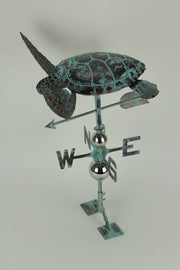 Verdigris Patina Metal Sea Turtle Weathervane with Roof Mount Image 2