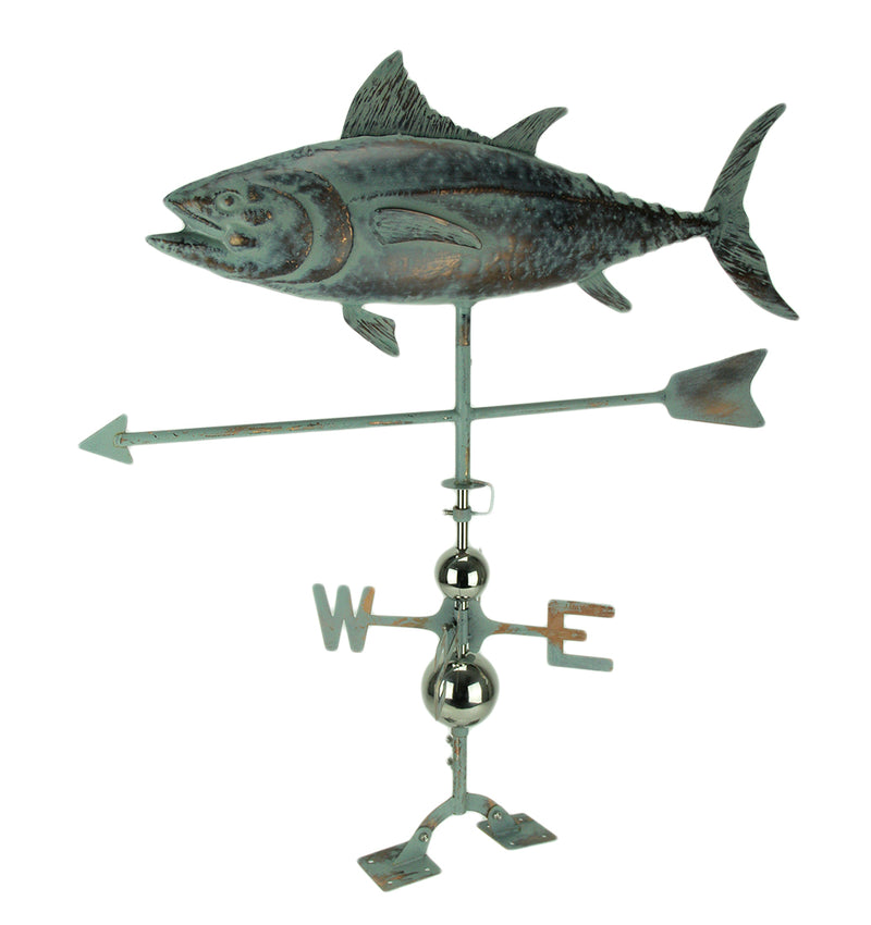 Verdigris Patina Metal Tuna Fish Weather Vane with Roof Mount Image 1