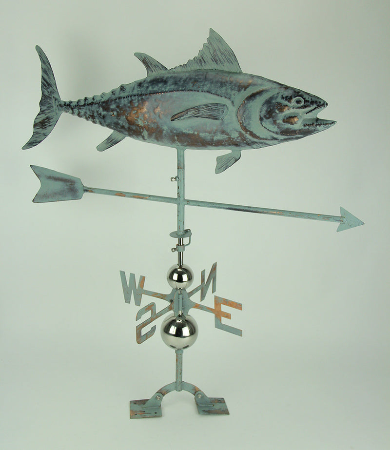 Verdigris Patina Metal Tuna Fish Weather Vane with Roof Mount Image 2