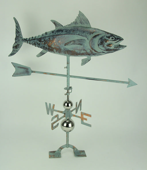 Verdigris Patina Metal Tuna Fish Weather Vane with Roof Mount Image 2
