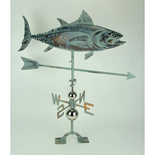 Verdigris Patina Metal Tuna Fish Weather Vane with Roof Mount Image 2