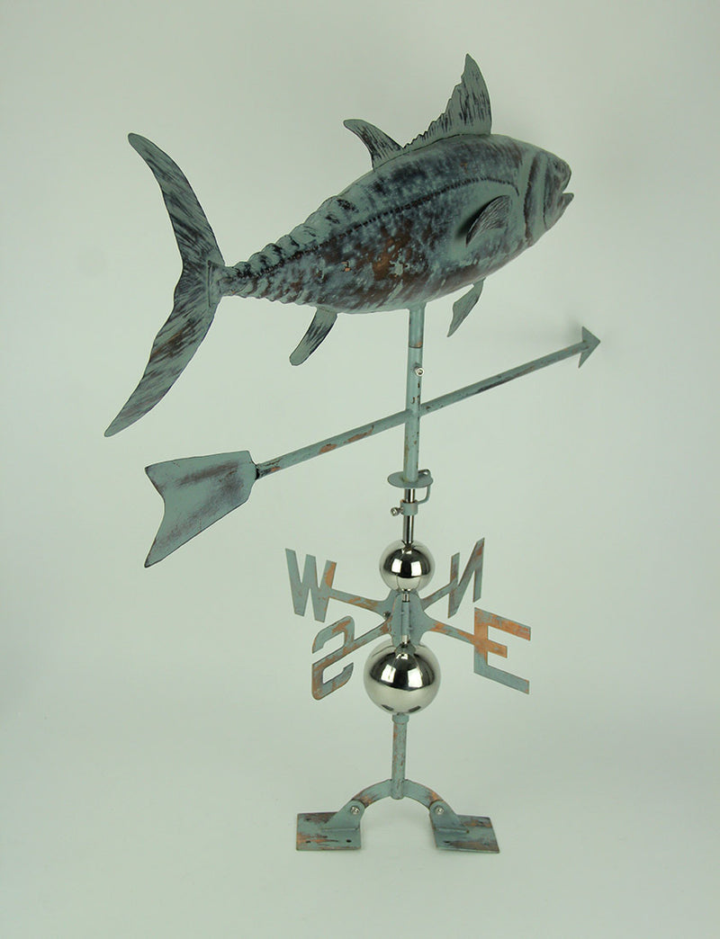 Verdigris Patina Metal Tuna Fish Weather Vane with Roof Mount Image 3
