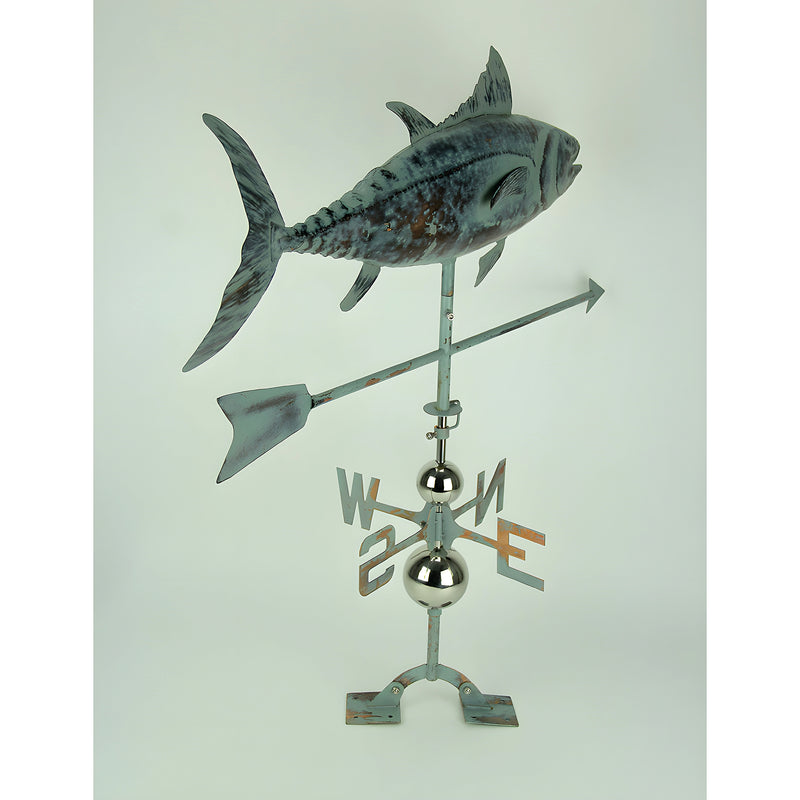 Verdigris Patina Metal Tuna Fish Weather Vane with Roof Mount Image 3