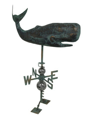 Verdigris Finish Metal Whale Weather Vane w/Roof Mount Image 1
