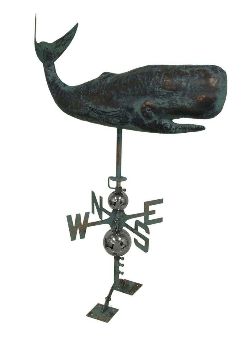 Verdigris Finish Metal Whale Weather Vane w/Roof Mount Image 1