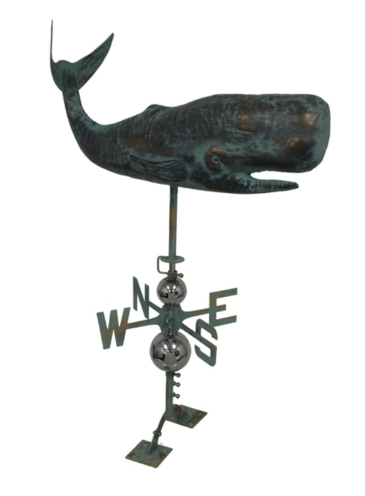 Verdigris Finish Metal Whale Weather Vane w/Roof Mount Image 1