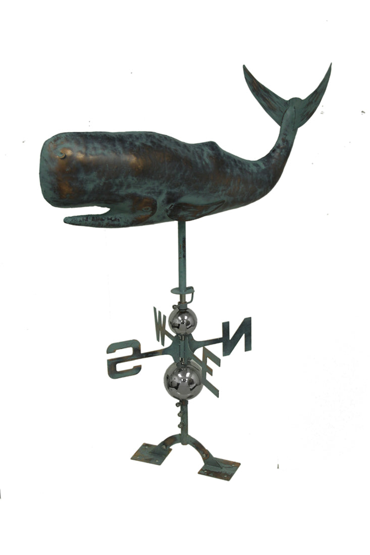 Verdigris Finish Metal Whale Weather Vane w/Roof Mount Image 2