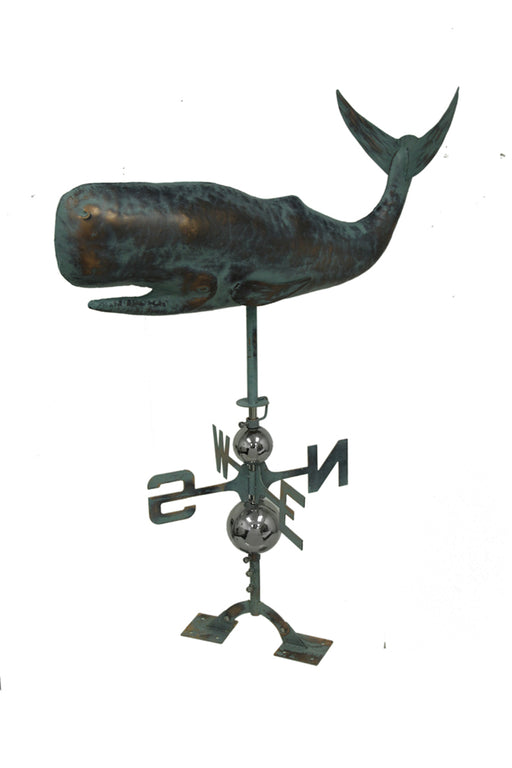 Verdigris Finish Metal Whale Weather Vane w/Roof Mount Image 2