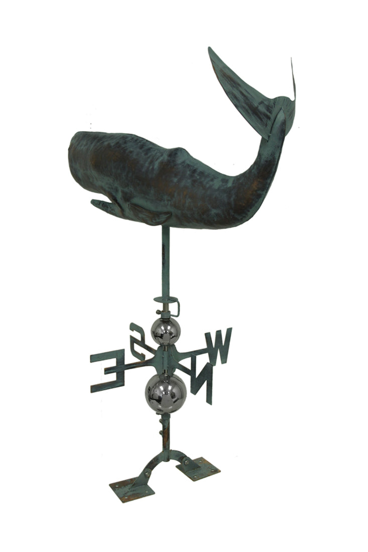 Verdigris Finish Metal Whale Weather Vane w/Roof Mount Image 3
