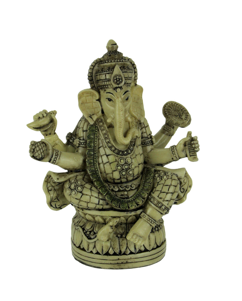 Exquisite Hindu Deity Ganesha: Elephant God on Lotus Flower Resin Statue - Spiritual Home Decor Figurine of Wisdom,