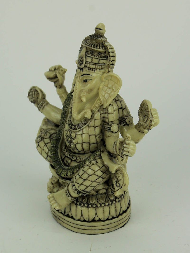 Exquisite Hindu Deity Ganesha: Elephant God on Lotus Flower Resin Statue - Spiritual Home Decor Figurine of Wisdom,