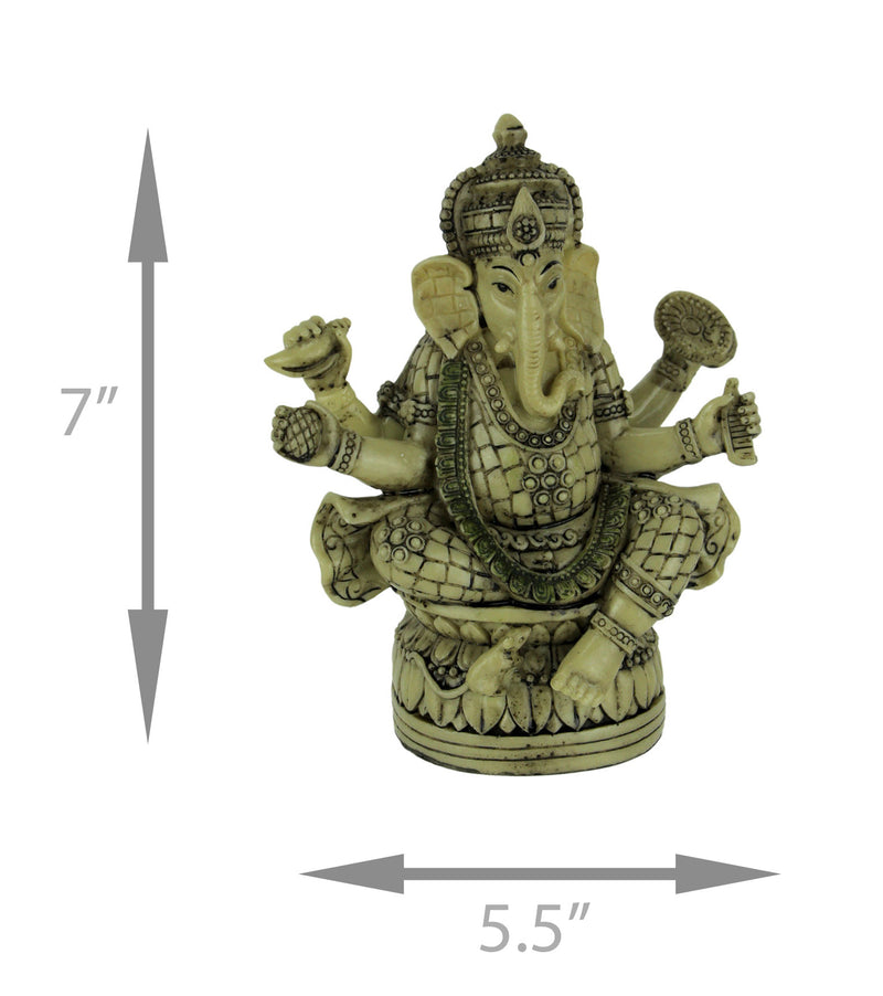 Exquisite Hindu Deity Ganesha: Elephant God on Lotus Flower Resin Statue - Spiritual Home Decor Figurine of Wisdom,