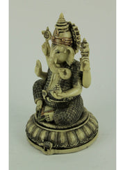 Exquisite Antique White Finish Hindu Elephant God Ganesh Seated on Lotus Flower Resin Statue, 9.25 Inches High: Symbol of