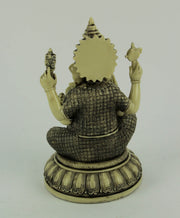 Exquisite Antique White Finish Hindu Elephant God Ganesh Seated on Lotus Flower Resin Statue, 9.25 Inches High: Symbol of