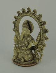 Lord Ganesha Sitting Bone-Finish Resin Statue Holding Sacred Objects - Hindu Deity Figurine - Home Decor Idol - Detailed