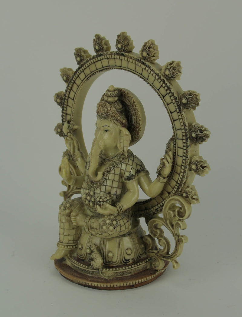 Lord Ganesha Sitting Bone-Finish Resin Statue Holding Sacred Objects - Hindu Deity Figurine - Home Decor Idol - Detailed