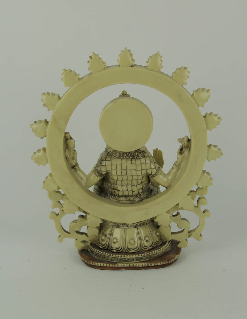 Lord Ganesha Sitting Bone-Finish Resin Statue Holding Sacred Objects - Hindu Deity Figurine - Home Decor Idol - Detailed