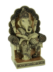 Antique White Hindu Elephant God Ganesh Seated on Throne Resin Statue - Divine Presence - Ganesha Idol for Home, Office, or