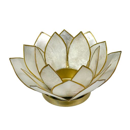 White Capiz Shell Lotus Flower Small Tealight Decorative Candle Holder Home Decor Image 1