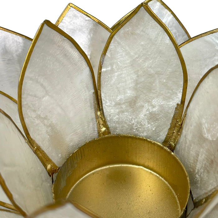 White Capiz Shell Lotus Flower Small Tealight Decorative Candle Holder Home Decor Image 7