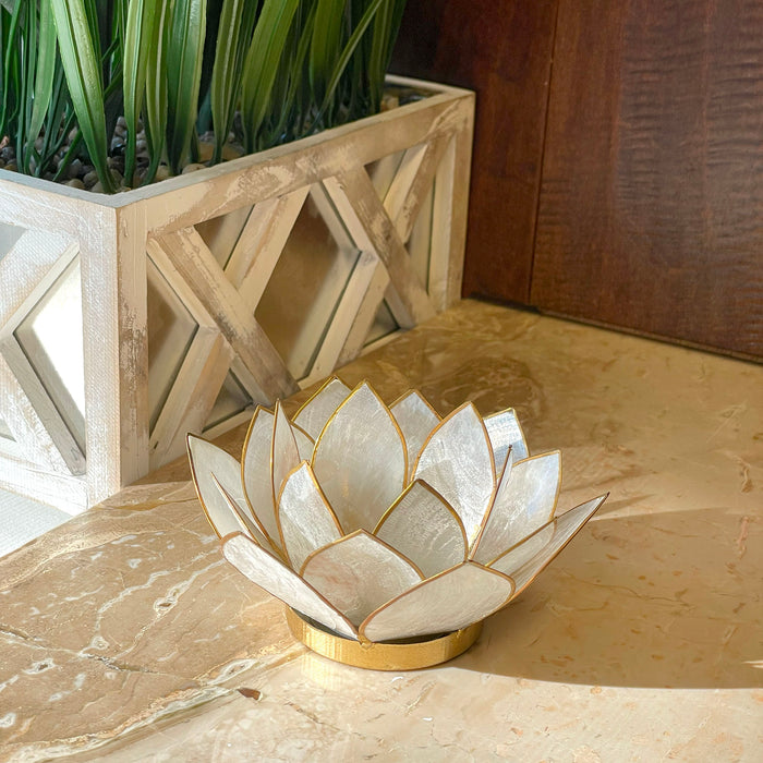 White Capiz Shell Lotus Flower Small Tealight Decorative Candle Holder Home Decor Image 4