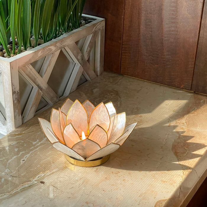 White Capiz Shell Lotus Flower Small Tealight Decorative Candle Holder Home Decor Image 6