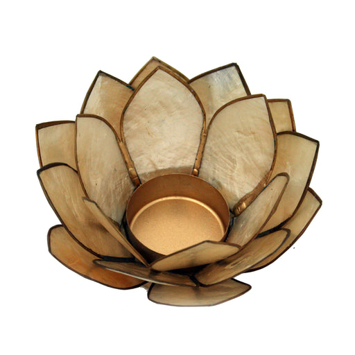 Tan - Image 1 - Lotus Flower Tealight Candle Holder, Smoke Brown Capiz Shell 4.75 Inch