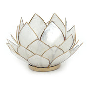 White - Image 1 - Lotus Flower Tealight Candle Holder, White Capiz Shell 5 Inch