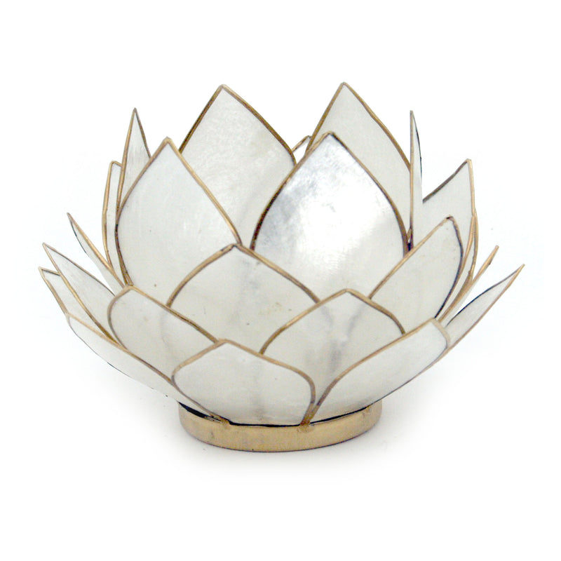 White - Image 1 - Lotus Flower Tealight Candle Holder, White Capiz Shell 5 Inch