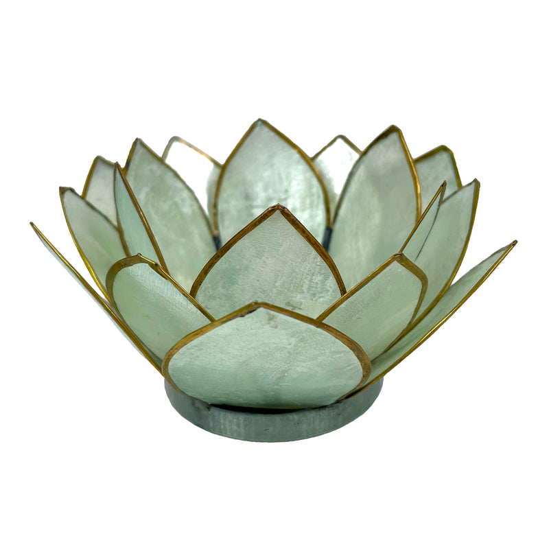 Green - Image 2 - Lotus Flower Tealight Candle Holder, Seafoam Green Capiz Shell 4.5 Inch