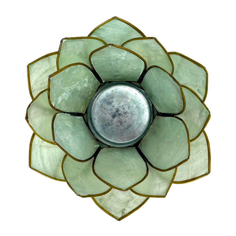 Green - Image 3 - Lotus Flower Tealight Candle Holder, Seafoam Green Capiz Shell 4.5 Inch