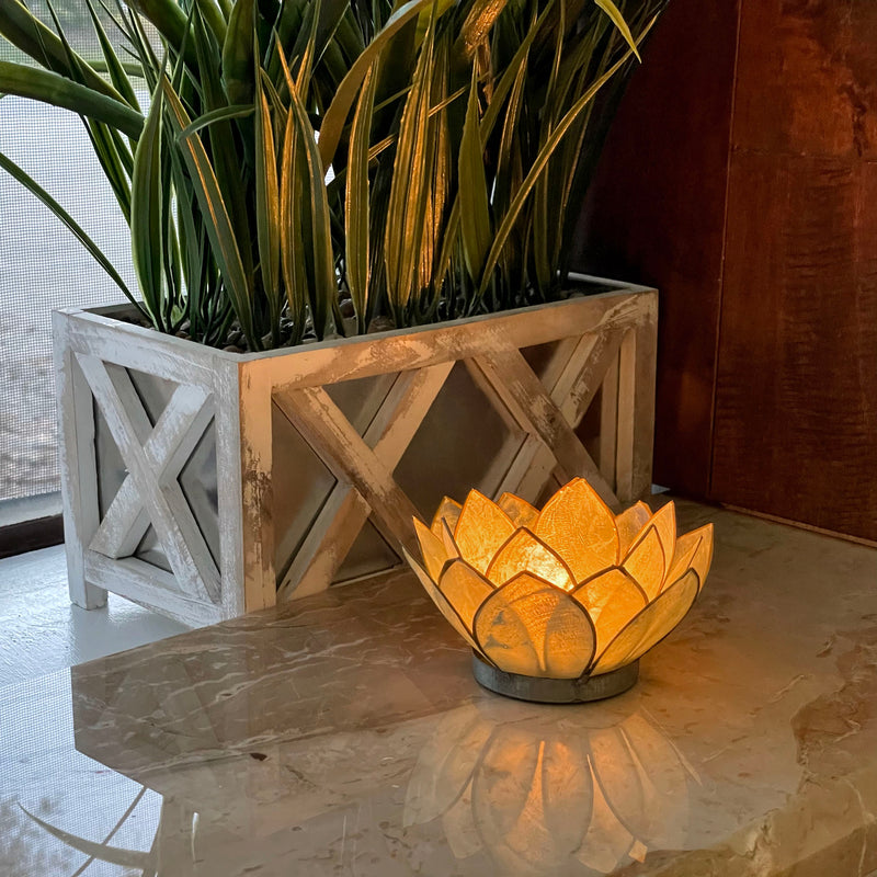 Green - Image 4 - Lotus Flower Tealight Candle Holder, Seafoam Green Capiz Shell 4.5 Inch