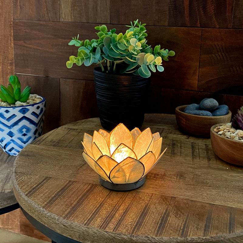 Green - Image 6 - Lotus Flower Tealight Candle Holder, Seafoam Green Capiz Shell 4.5 Inch