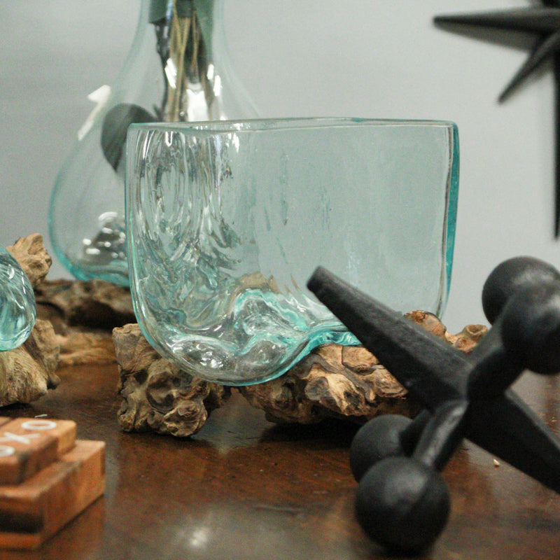 Decorative Vase, 7.5 Inch Melted Glass on Teak Driftwood Image 7