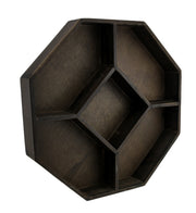 Dark Brown Wooden Geometric Hexagon Crystal Display Shelf Image 1