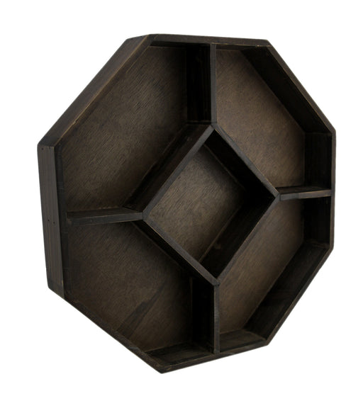 Dark Brown Wooden Geometric Hexagon Crystal Display Shelf Image 1