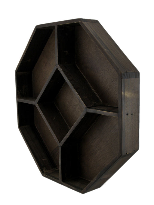 Dark Brown Wooden Geometric Hexagon Crystal Display Shelf Image 2