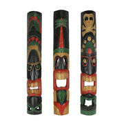 Set of 3 Hand Carved Polynesian Style Tiki Wall Hanging Masks - Unique 39.5-Inch Carvings for Home, Patio, or Tiki Bar Decor