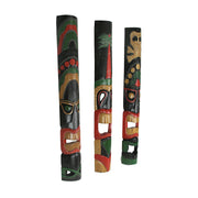 Set of 3 Hand Carved Polynesian Style Tiki Wall Hanging Masks - Unique 39.5-Inch Carvings for Home, Patio, or Tiki Bar Decor