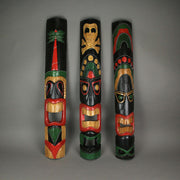 Set of 3 Hand Carved Polynesian Style Tiki Wall Hanging Masks - Unique 39.5-Inch Carvings for Home, Patio, or Tiki Bar Decor