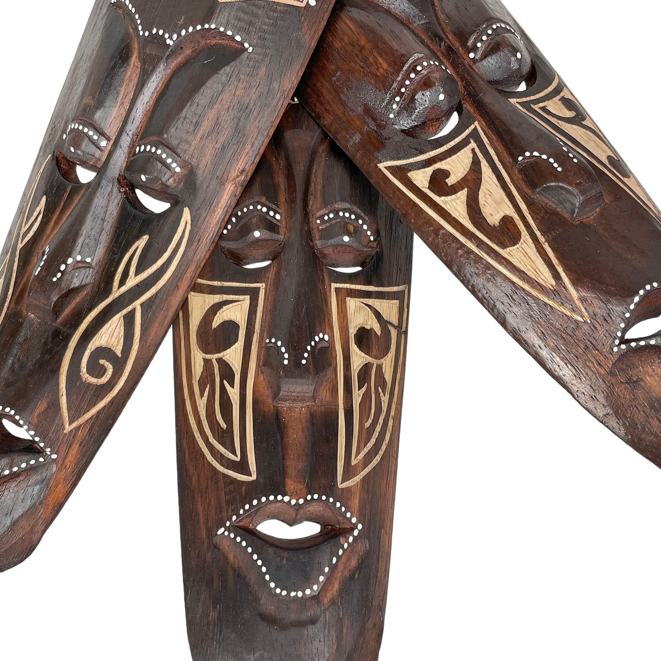 African Animal Wall Masks, Set of 5, Hand-Carved Wood Tribal Art