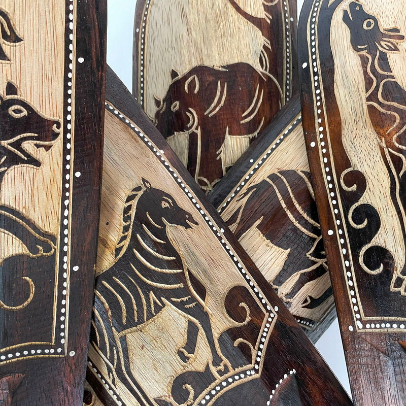 Artisan-Carved Set of 5 Hand-Crafted Wooden African Animal Wall Masks: Unique Tribal Art Sculptures - Each 20 Inches High -