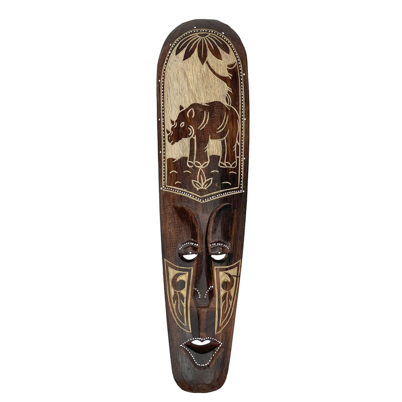 Artisan-Carved Set of 5 Hand-Crafted Wooden African Animal Wall Masks: Unique Tribal Art Sculptures - Each 20 Inches High -