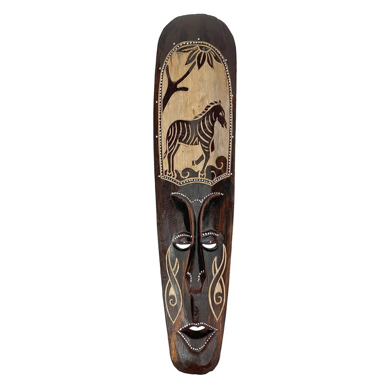 Artisan-Carved Set of 5 Hand-Crafted Wooden African Animal Wall Masks: Unique Tribal Art Sculptures - Each 20 Inches High -