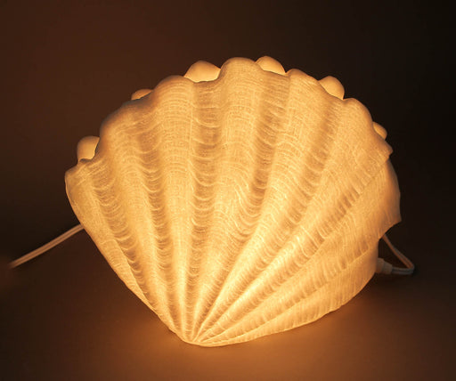 White Sandstone Finish Vertical Scallop Shell Coastal Art Accent Lamp Image 2